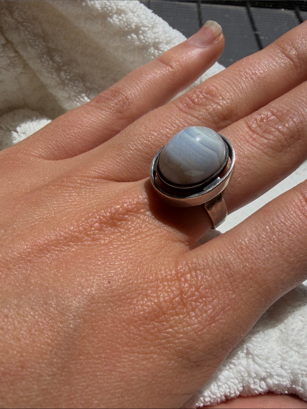 Sterling Silver Blue Lace Agate Gemstone Ring